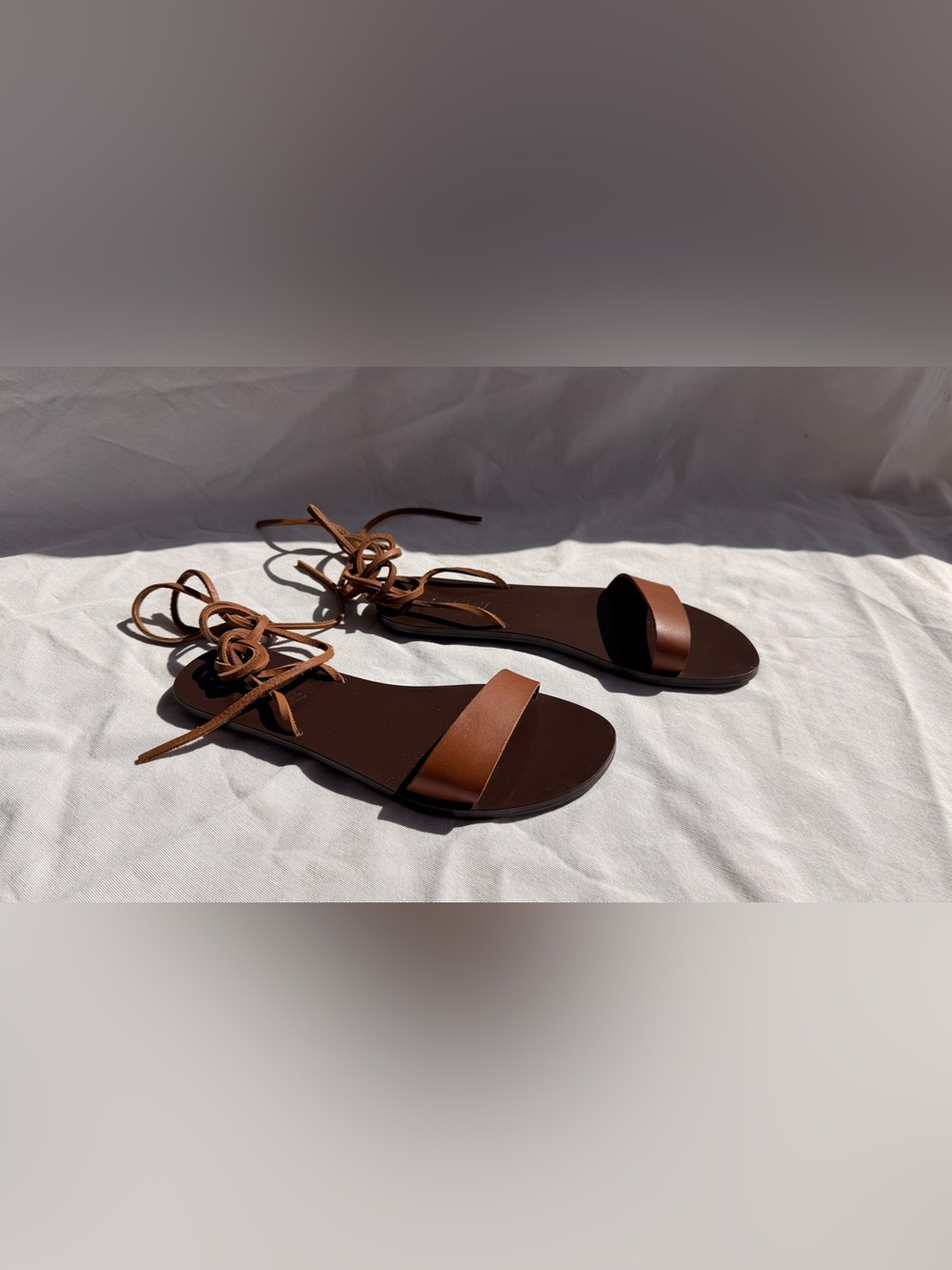 Cognac Brown J. Crew Sandals Leather Lace Up Ankle Tie Tan Strappy Shoes 7